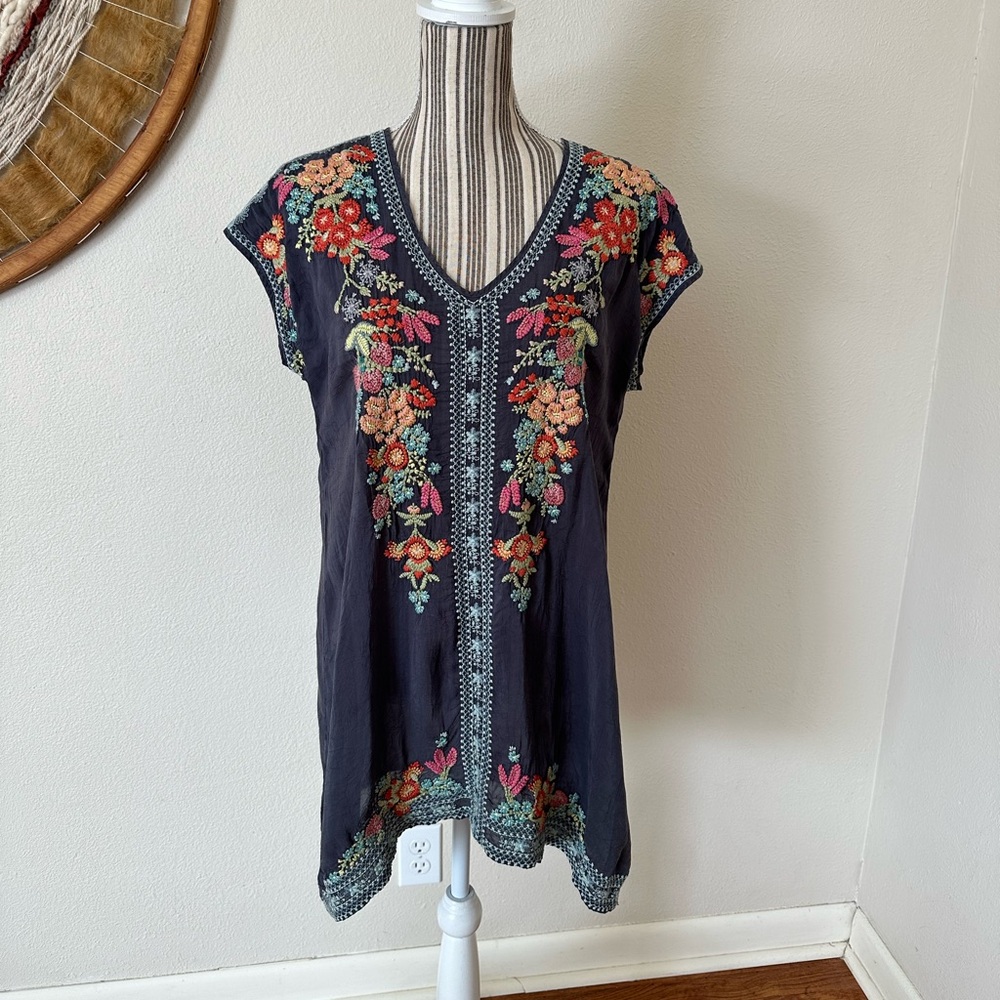 Johnny Was Embroidered Floral Mini Dress Woman's Small